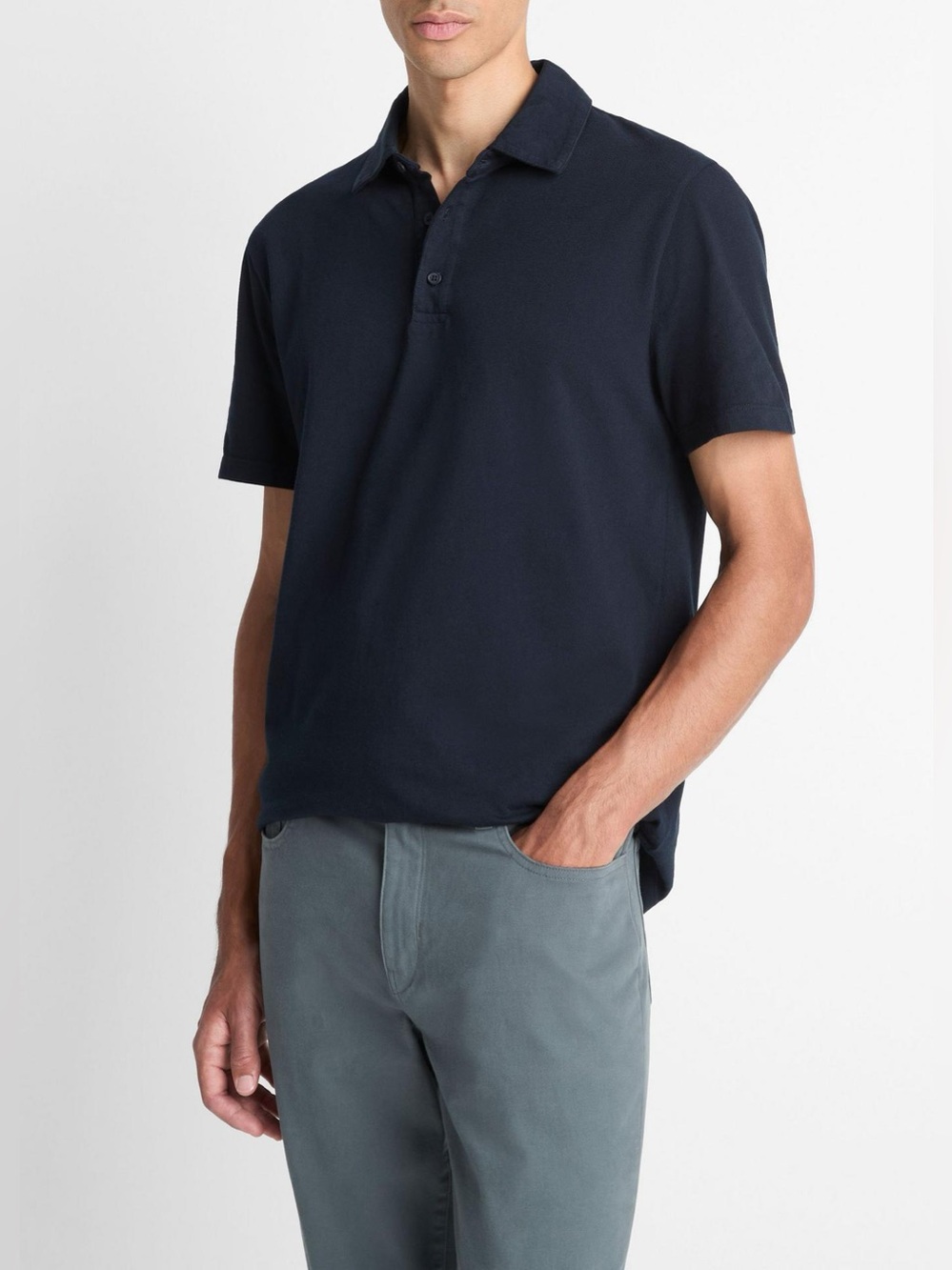 Vince Garment Dye Cotton Polo Shirt in Washed Coastal 100% Cotton Preppy Small
